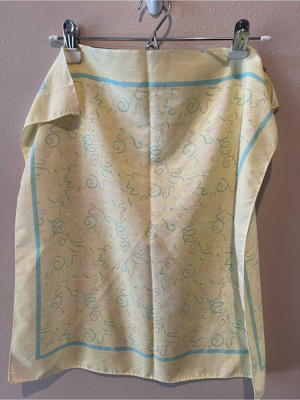 3/$20 True Vintage 1980s Bandana Light Yellow with Pastel Squiggles
